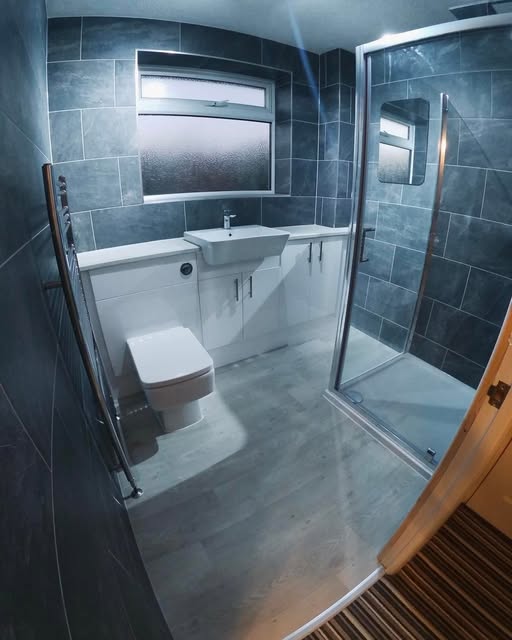 Reconfigured main bathroom in Cropston with new bath, tray and furniture layout